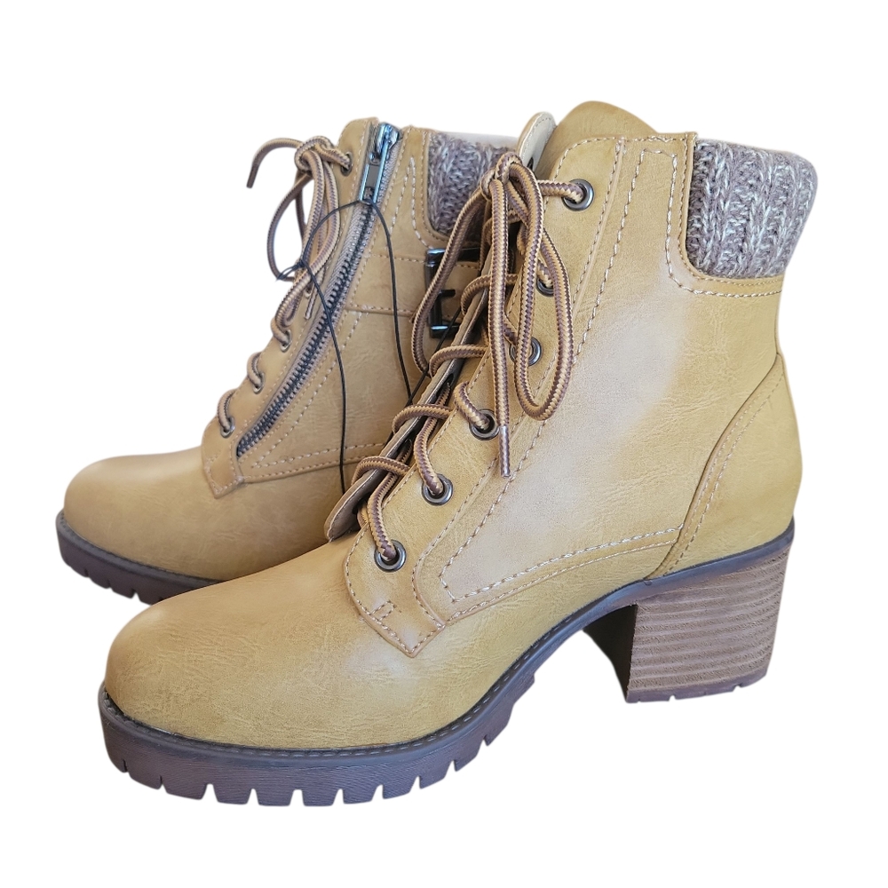 MIA Tan and Brown Beckham Lace-Up Combat Boot Women's Size 8